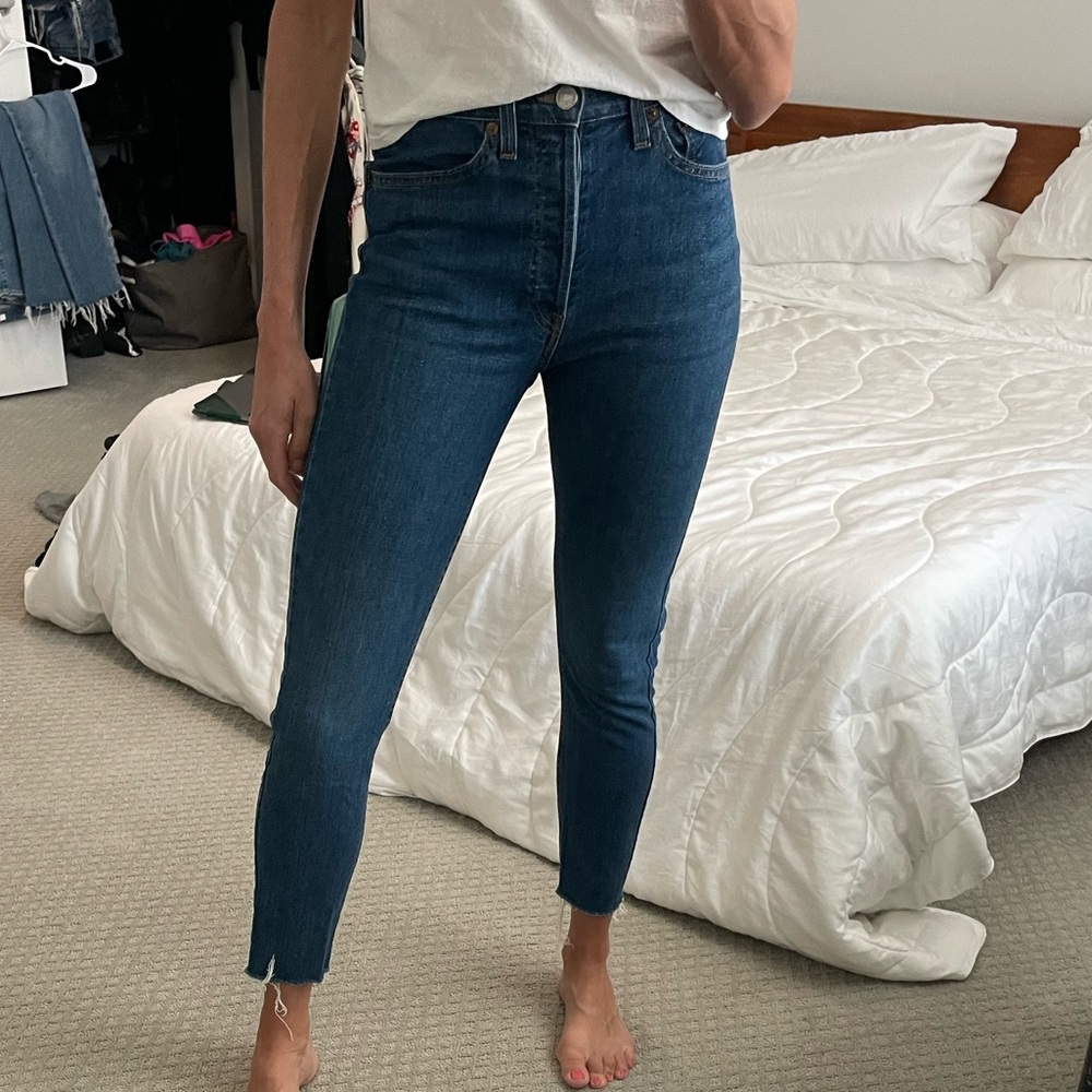 RE/DONE Originals high rise ankle crop stretch jean size 27 medium blue